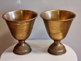 2x Vintage Metall Pokal Übertopf Set Gold Deko