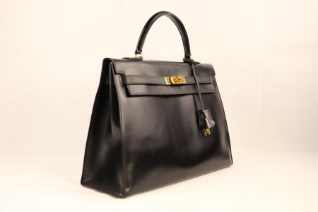 Vintage Hermès Kelly 35 Box Calf Tasche – Schwarz (von 1987)