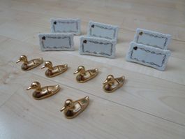 2 x 6 Stk. Tischkärtchen Tischkartenhalter Ente Messing & Po