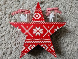 Weihnachtsstern Kerzenhalter, rot-weiss, Holz!