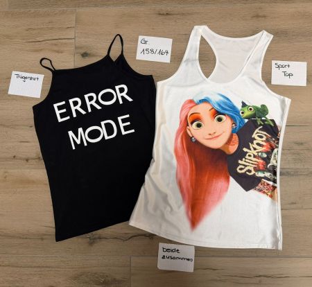 Lustiges Trägershirt Error und Sporttop Rapunzel Gr. 158/164