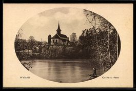 Wynau, Kirche und Aare im Passepartout