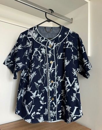 Louis Vuitton Jeanshemd blau Blumenmuster Grösse L