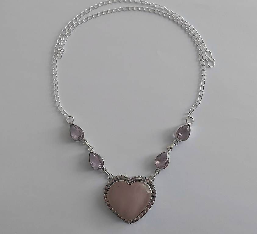 Catenine: Collana a cuore in argento con quarzo rosa – Usato da Tesserete venduto da La-Fleur-De-Cerisier 2