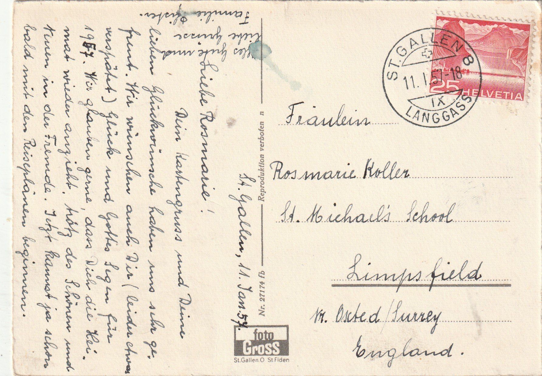 Cartes postales: St. Gallen um 1957 – D'occasion à Lumbrein par made02 1