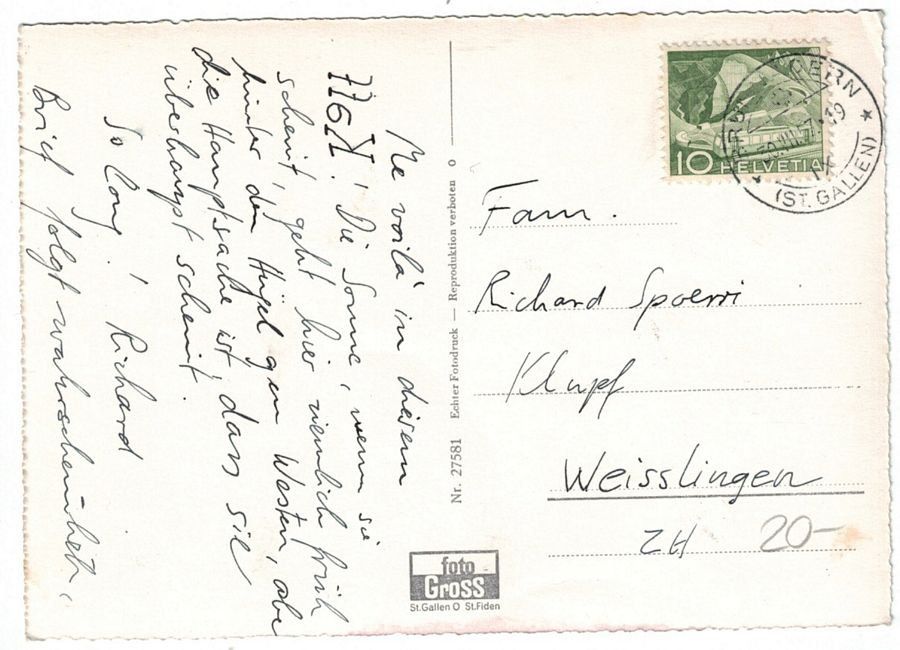Ansichtskarten: Brunnadern, gelaufen 1957 – Gebraucht aus Frauenfeld von POML 1