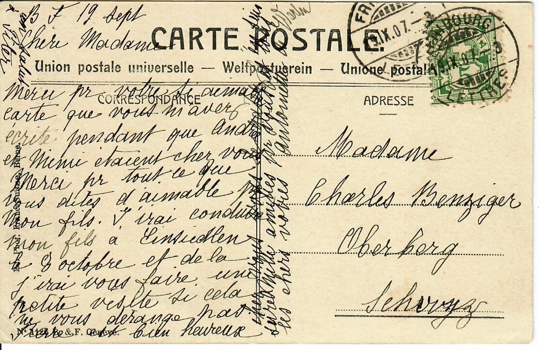Cartoline postali: Fribourg 1907 – Usato da Hochdorf venduto da Ziegel-16 1