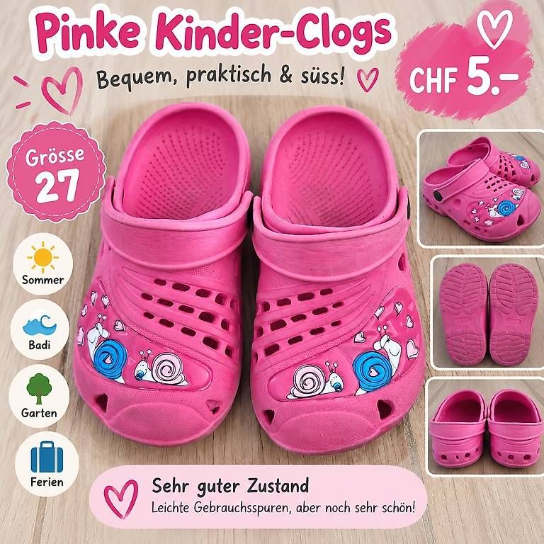 Scarpe per ragazzi: Pinke Kinder-Clogs / Badeschuhe Grösse 27 – Usato da Oberrüti venduto da Sandrina908