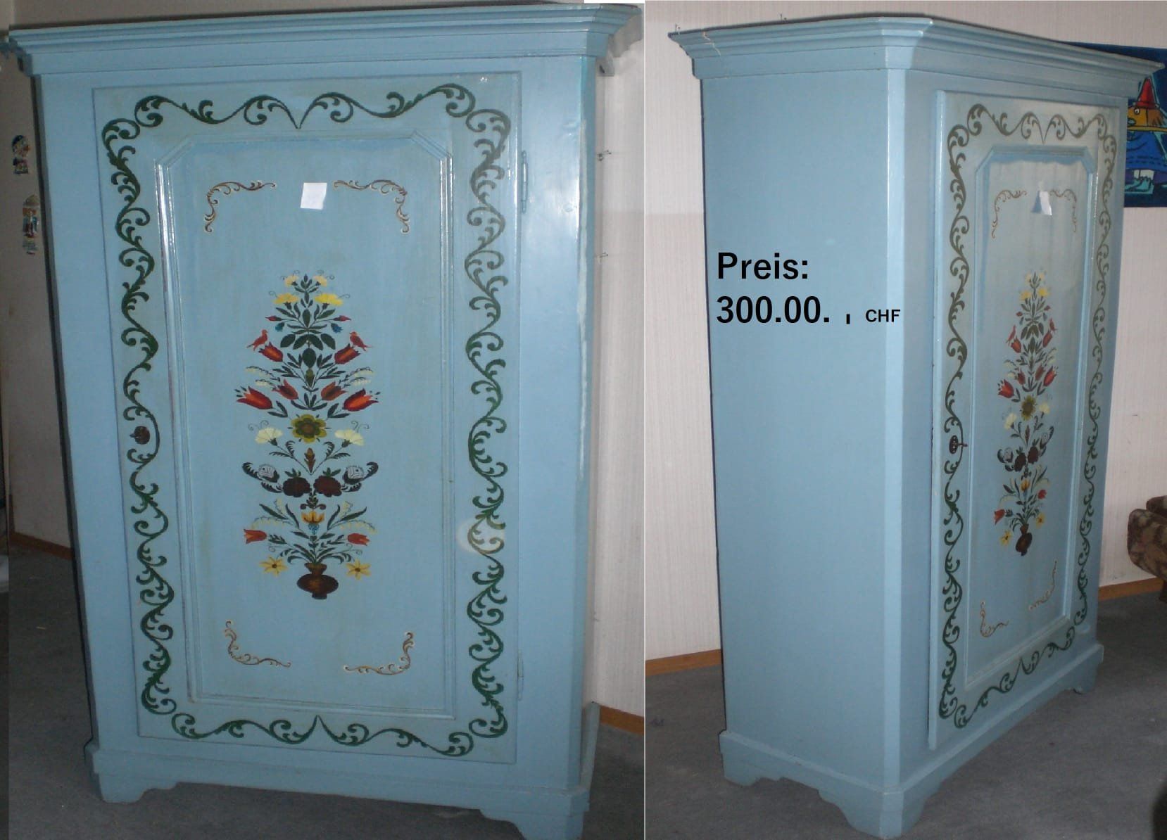 Armadi: Blauer Bauernschrank Handbemalt Vintage – Usato da Basel venduto da Dawid1713