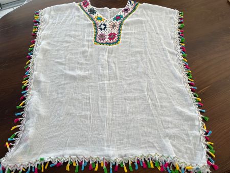 Sommer Tunika, weiss mit bunten Fransen, Gr. 40/42