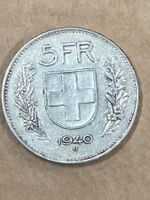 SVIZZERA 5 FR MONETA IN ARGENTO 1940 usata - circolata