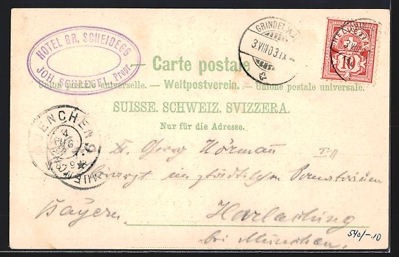 Cartoline postali: Grosse Scheidegg, Gasthaus mit Bergpanor – Usato da Berlin venduto da bartko-reher 1