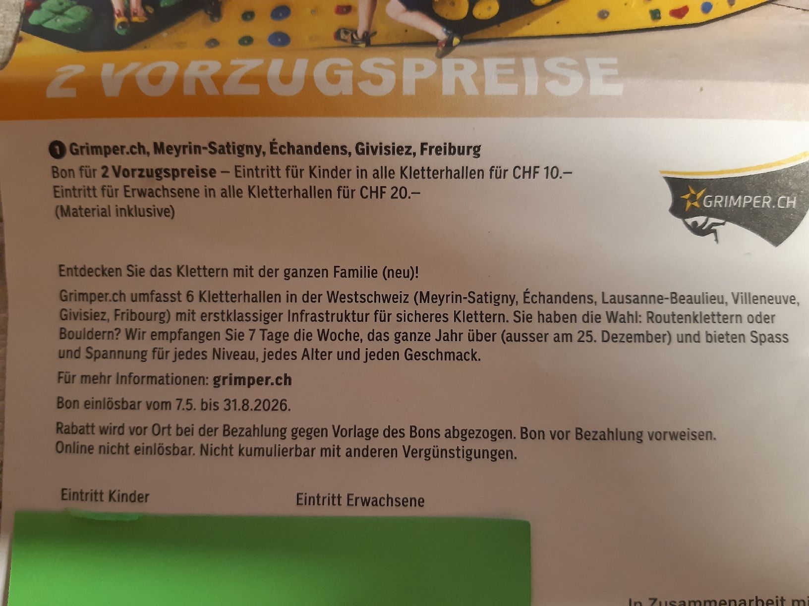 Buoni: Vorzugspreise Grimper.ch – Nuovo (secondo la descrizione) da Toffen venduto da Gwunderegge77 1