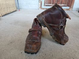 antiker Leder Bergschuhe Wander Ski Schuh Militär mit Eisen