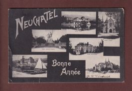 NEUCHÂTEL - Multivues - Bonne Année 1904 // déchirure //