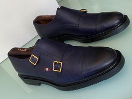 BALLY Uilder Web Logo Dopple Monks Navy Leder Schuh 44 NEUE