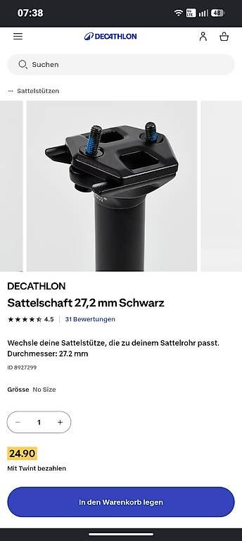 Pezzi di ricambio: Sattelstütze 27.2 NEU – Usato da Wald ZH venduto da salvi51 4