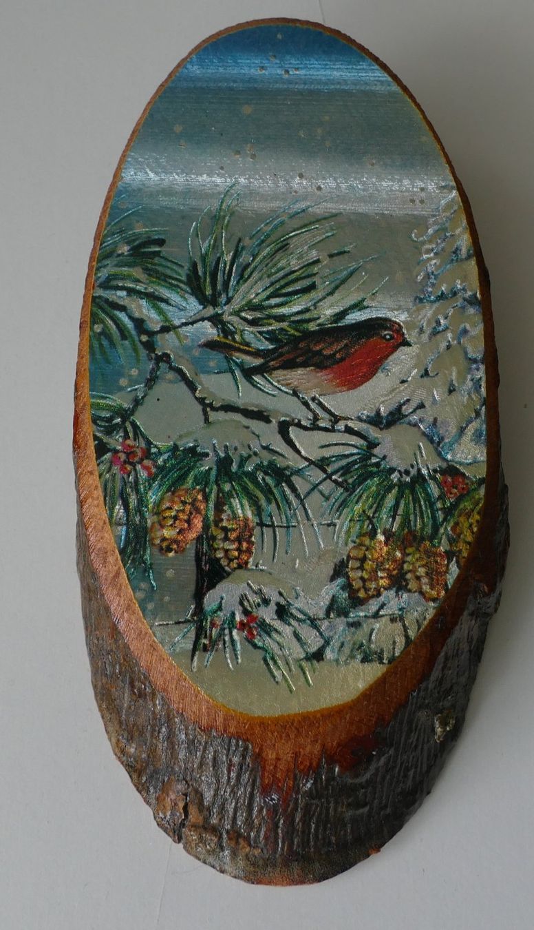 Foto & Immagini: Winterliches Vogelbild auf Holzscheibe handgemacht – Usato da Dietlikon venduto da kes_j6d7