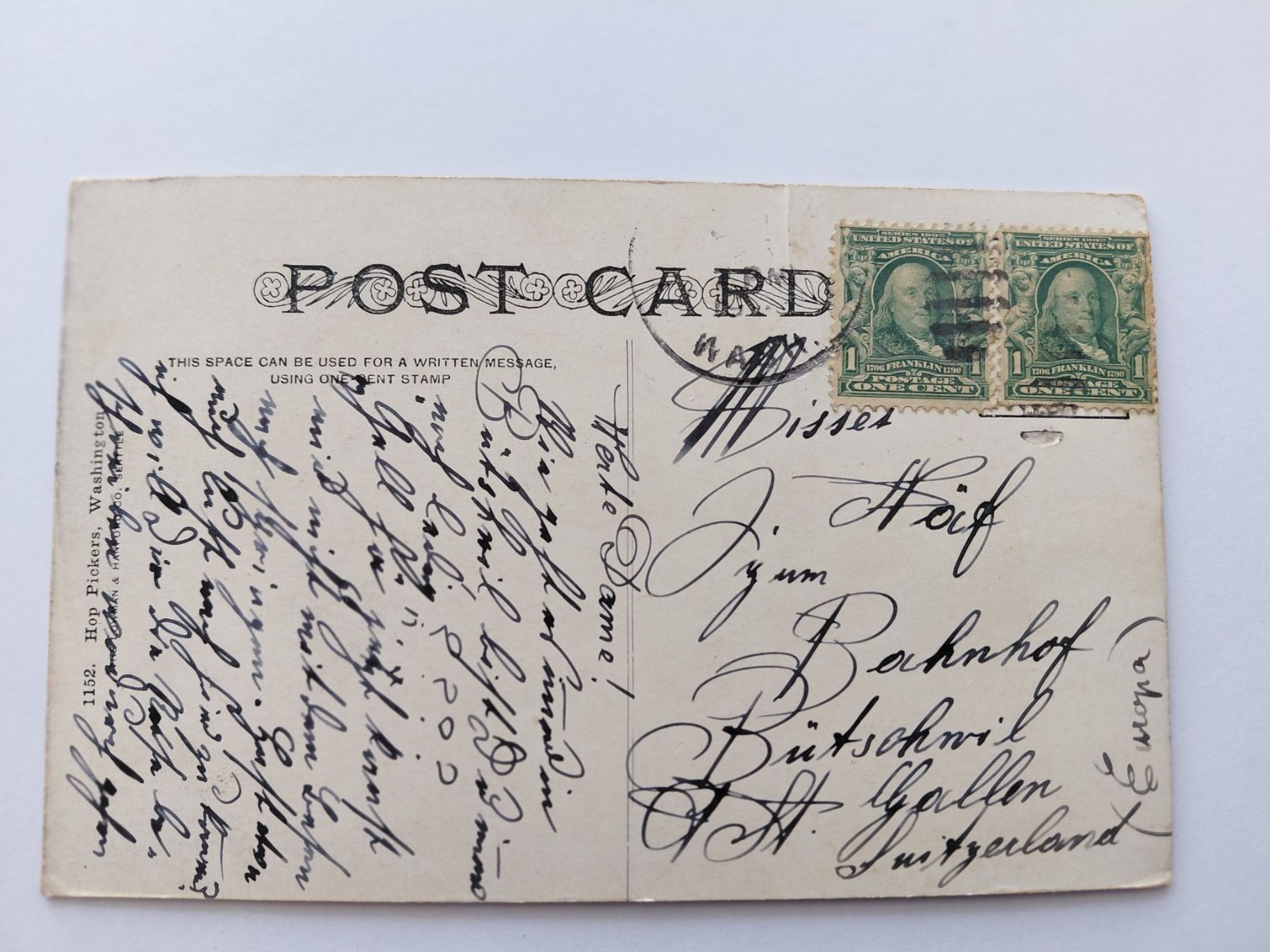Cartoline postali: Ansichtskarte Hop Pickers, Washington, mit Stempel – Usato da Wattwil venduto da yburgler 1