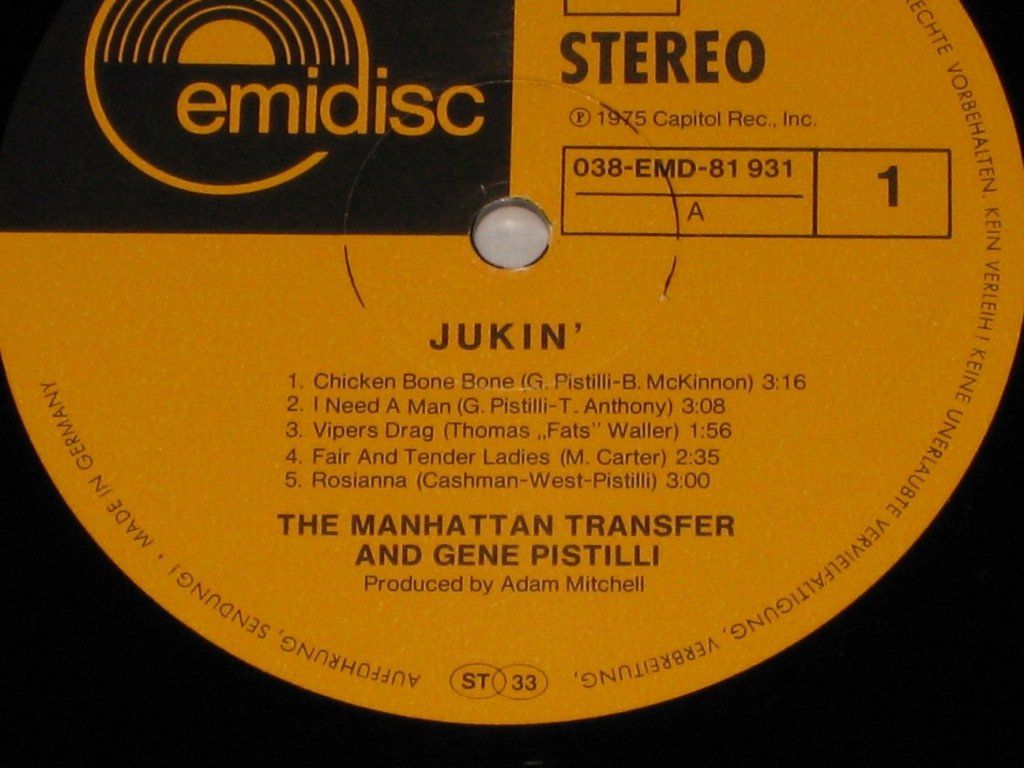 Dischi in vinile: LP - THE MANHATTAN TRANSFER & GENE PISTILLI - JUKIN' – Usato da Steckborn venduto da Quo7 1