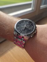 Tissot Chronograph Stahluhr mit schwarzem Zifferblatt, To...