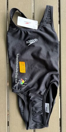 Badekleid Speedo Solid Splashback, Gr. 116, schwarz mit Logo