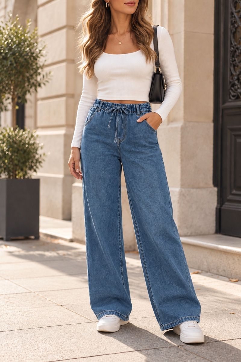 Jeans: JEAN LARGE BLEU À TAILLE ÉLASTIQUE – Neuf (Voir description) à Lausanne par KeNaChic