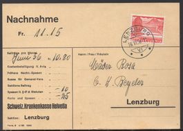 LENZBURG, 16.VI.56  Nachnahme  Krankenkasse Helvetia