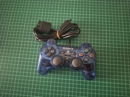 Blue transparent Sony PlayStation 2 controller 