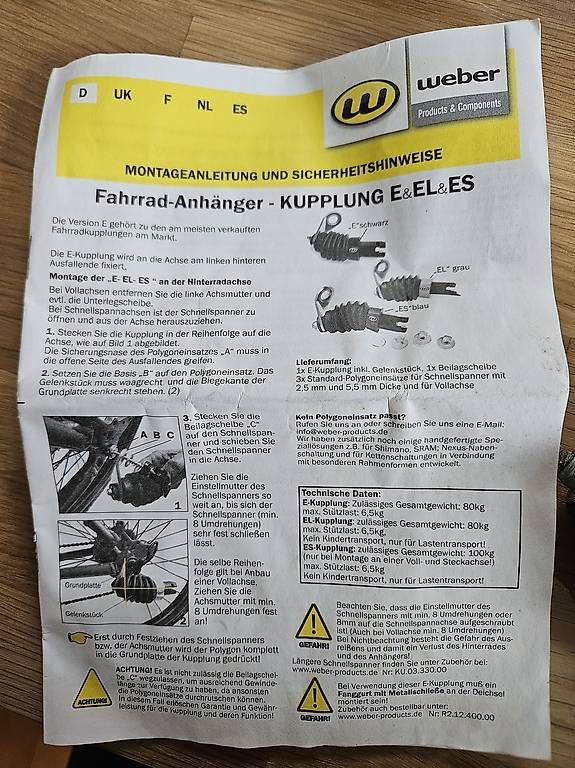 Ganci per rimorchio: Weber Fahrradanhänger-Kupplung E – Usato da Aarau venduto da fra_5rfp 3