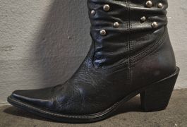 🤠Schwarze Cowboy Westernstiefel/Boots mit Nieten,Gr.36,