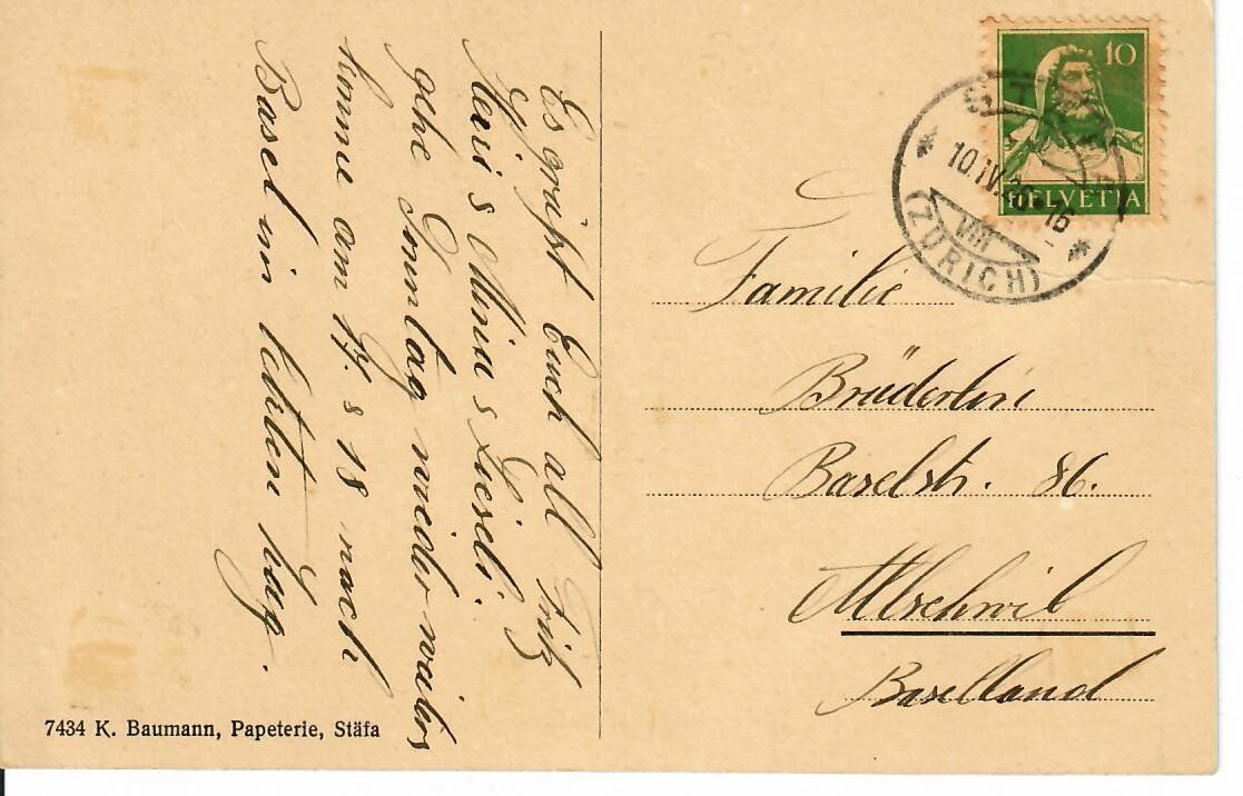 Ansichtskarten: Stäfa  1926 – Gebraucht aus Hochdorf von Ziegel-16 1