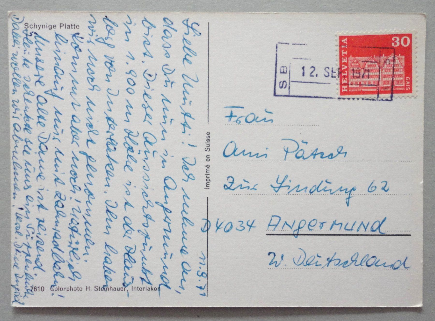 Cartoline postali: Schynige Platte – Usato da Fétigny venduto da Billy2miny 1