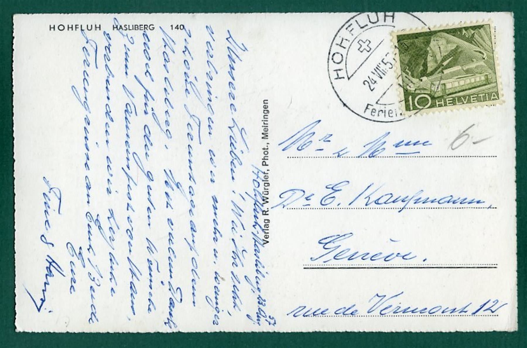 Cartoline postali: Hohfluh Hasliberg, 1957, gelaufen – Usato da Sargans venduto da Hausi1951 1