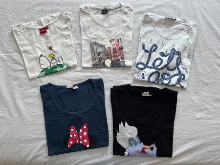 5er Set Damen T-Shirt Pakete Gr. XS/S weiss/blau/schwarz