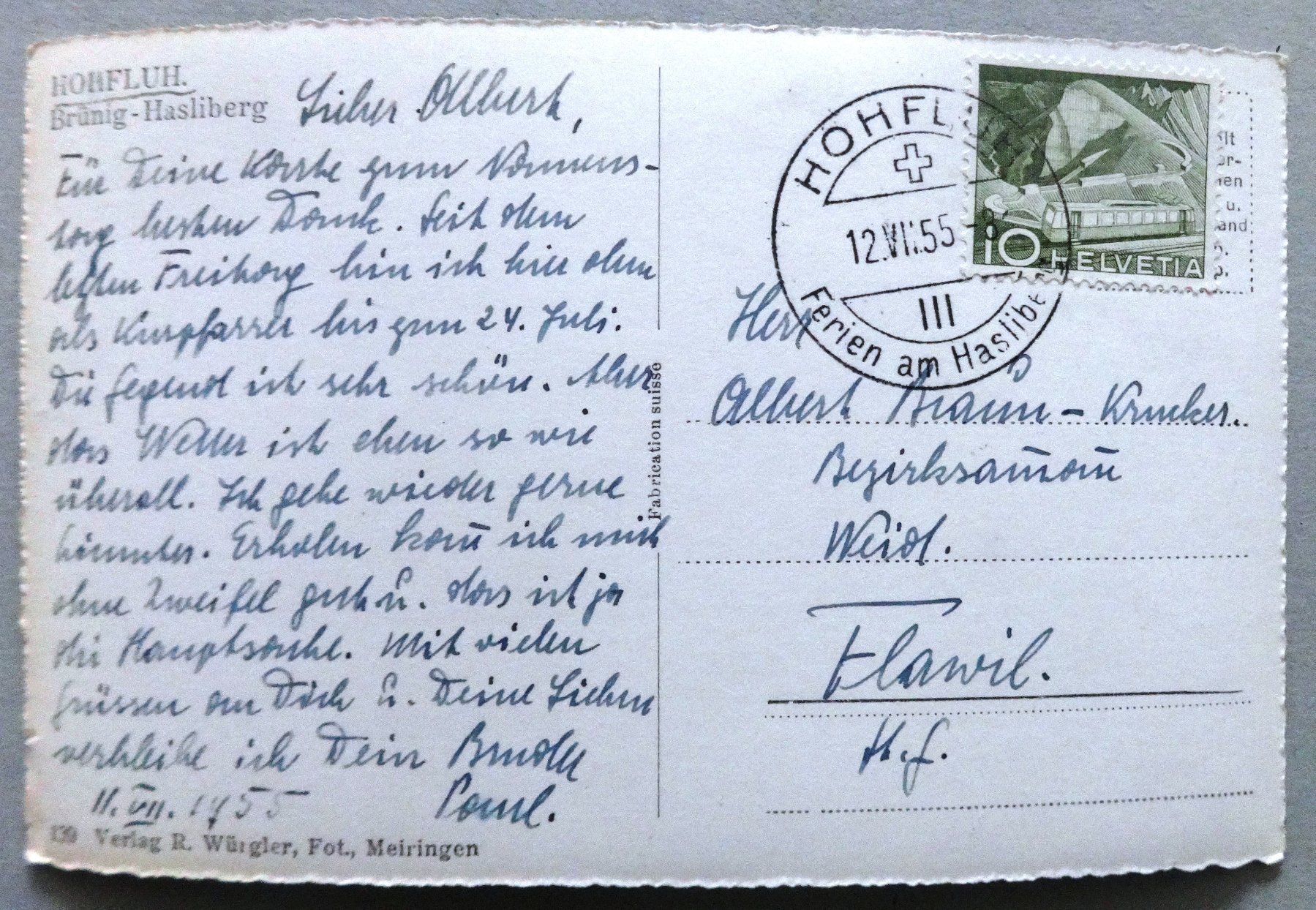 Cartoline postali: Hohfluh, Brünig-Hasliberg – Usato da Fétigny venduto da Billy2miny 1