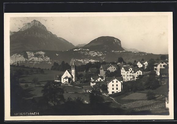 Cartoline postali: AK Morschach, Ortspartie mit Kirche – Usato da Berlin venduto da bartko-reher