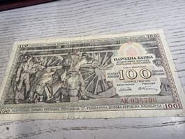 100 Dinara Jugoslawien 1953 Geldschein Banknote Sammlung