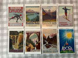 8 AK Historische Postkartenmotive Graubünden, Rhätische Bahn