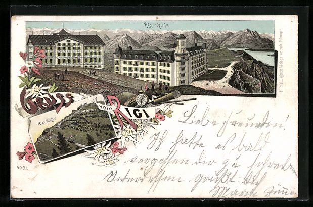 Cartoline postali: Litho Rigi, Blick auf Kulm, Eisenbahn in – Usato da Berlin venduto da bartko-reher