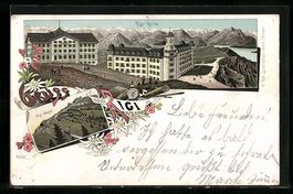 Litho Rigi, Blick auf Kulm, Eisenbahn in