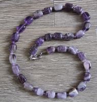 NEU: Amethyst Edelstein Collier Halskette mit Edelstahl
