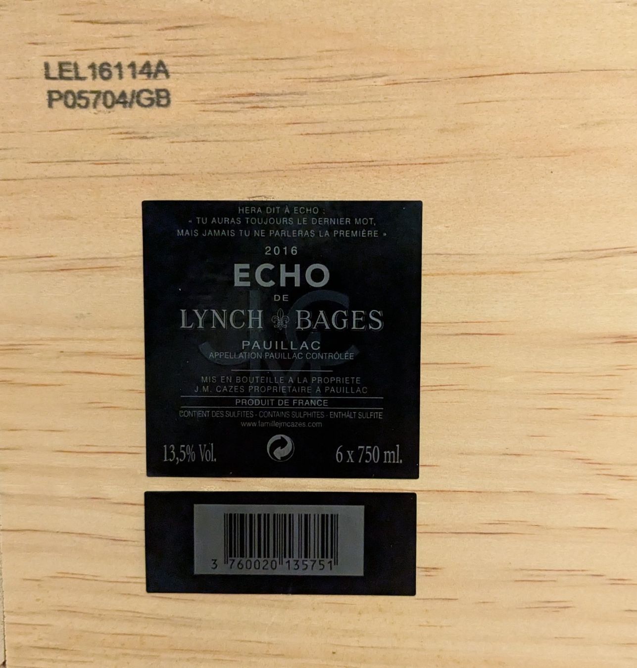 Vino: 6 Fl. ECHO de Lynch Bages 2016in OHK – Nuovo e nell'imballaggio originale da Giffers venduto da agu25 6