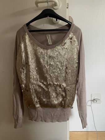 Maglione Guess beige con paillettes dorate, taglia S ✨