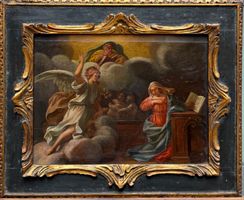 Dipinto antico, olio su tela, Annunciazione, XVII-XVIII