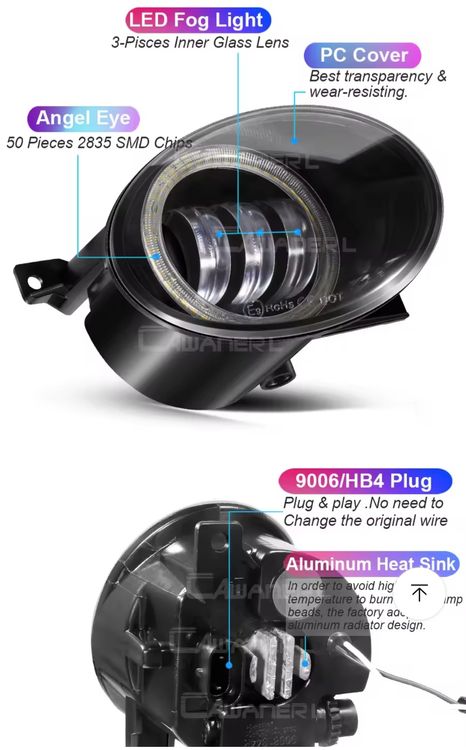 Phare Antibrouillard Halogène H11 12V 55W 4300K Pour Toyota - Compatible Corolla, Verso, Camry, RAV4, Yaris (gauche)