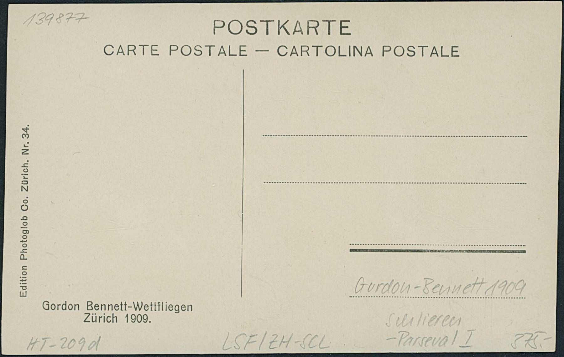 Cartoline postali: ZH Schlieren - Gordon Bennett - Luftschiff - Parseval – Nuovo (secondo la descrizione) da Schindellegi venduto da stationary 1