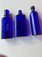 3x blaue Glasflaschen kobaltblau Sammlerstueck Deko antik