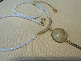 🌙 Einzigartige Mondstein Halskette Achat-Anhänger Collier