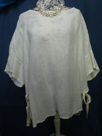 REINES LEINEN MADE IN ITALY BLUSE GR XL WEISS MIT BÄNDERN NE